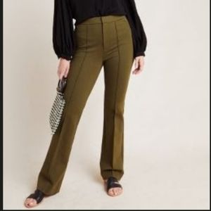 Anthropologie olive scuba pintuck trousers